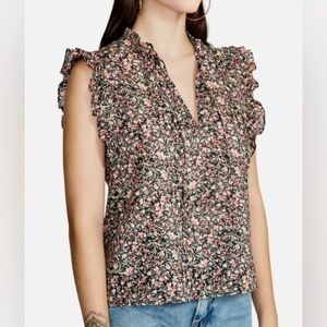 BB Dakota Women's Ruffle Trim Sleeveless Floral Ditsy Top Blouse, Size XS